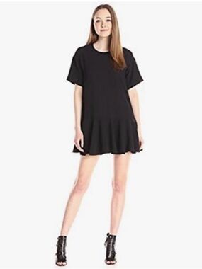 French Connection Black Short Sleeve Mini Dress with Ruffle Hem